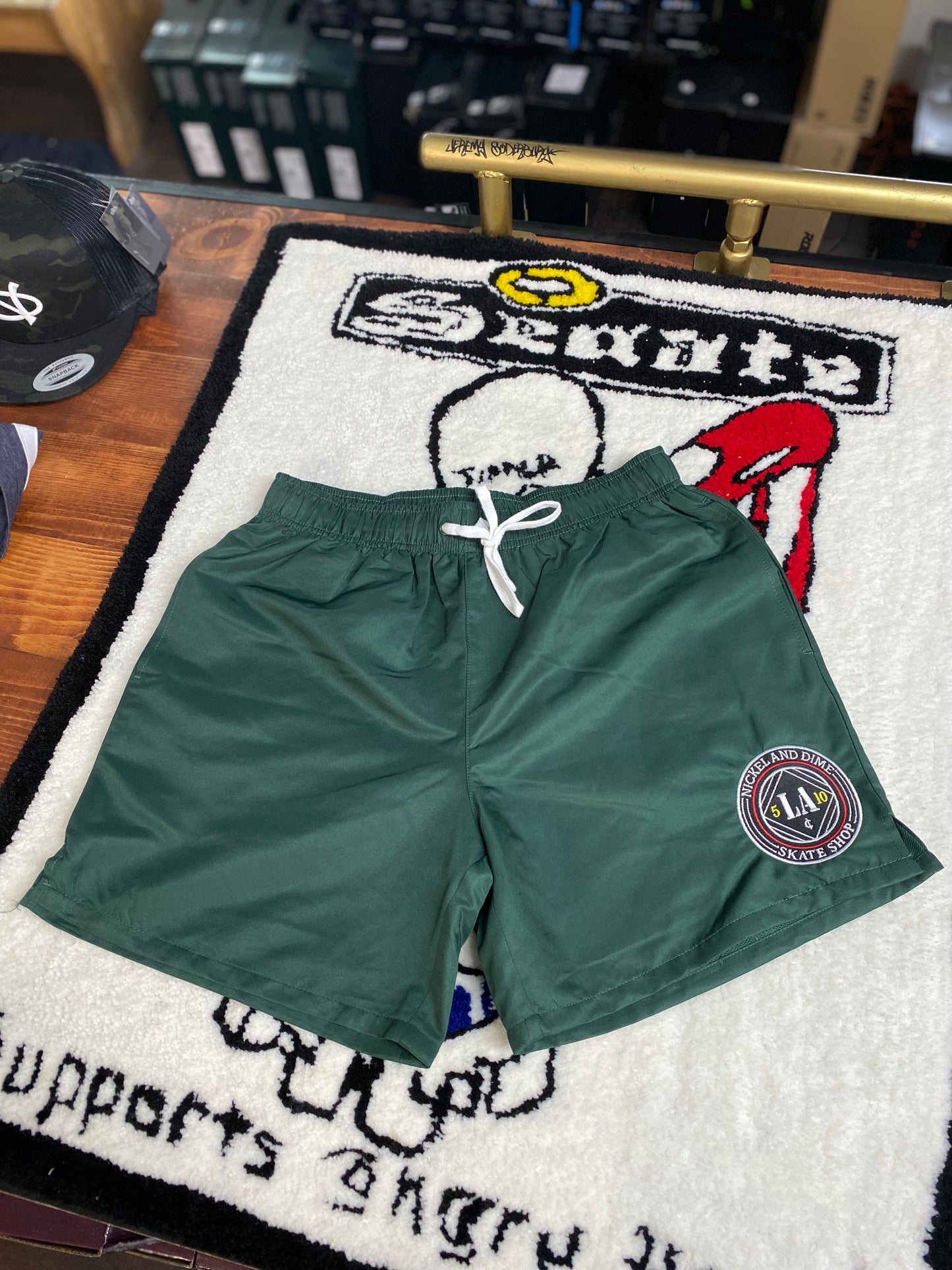 Nickel and Dime Skate Shop Green Running Shorts