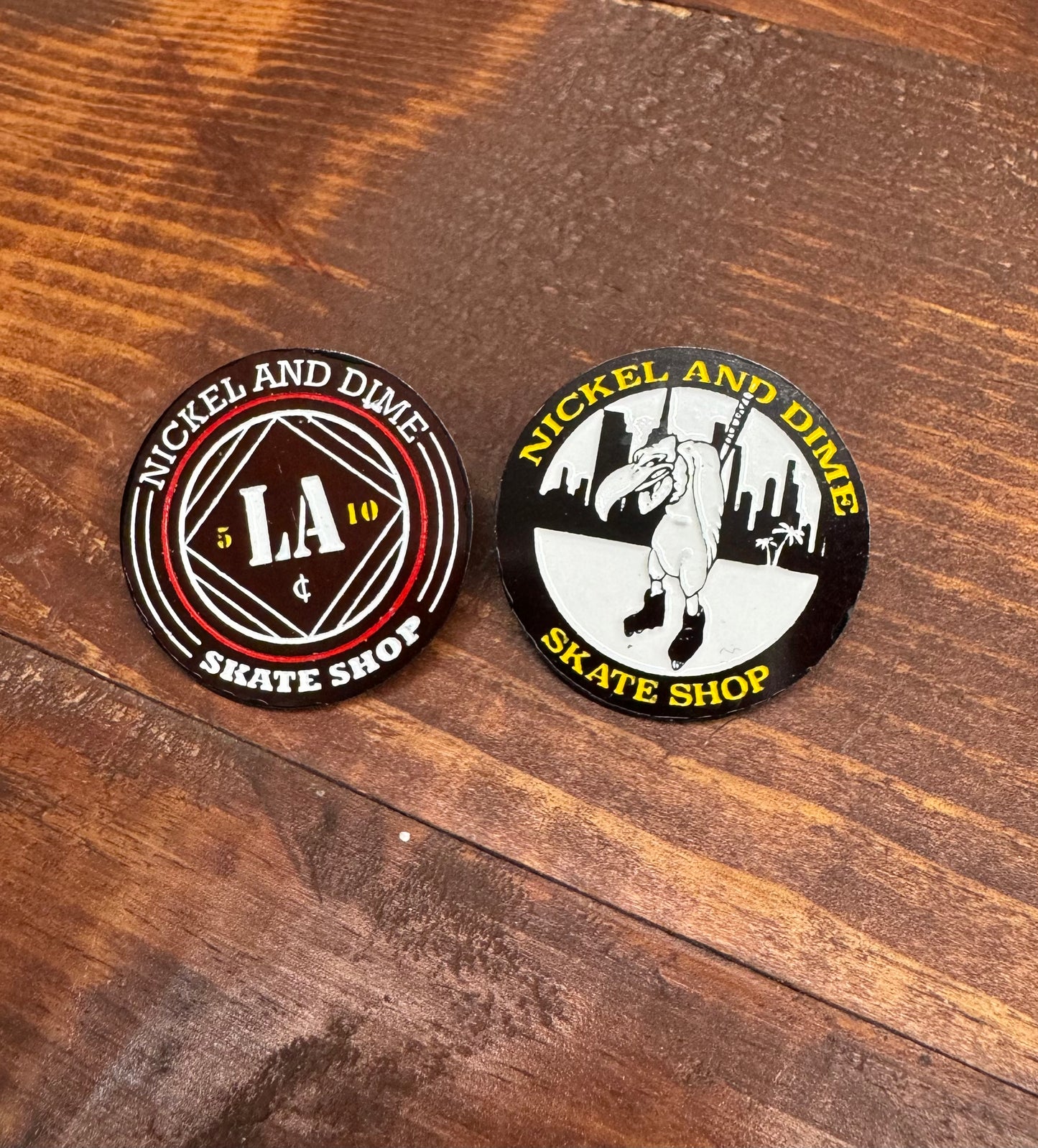 Nickel and Dime Skate Shop Enamel Pins (OG logo pin and Vulture pin)