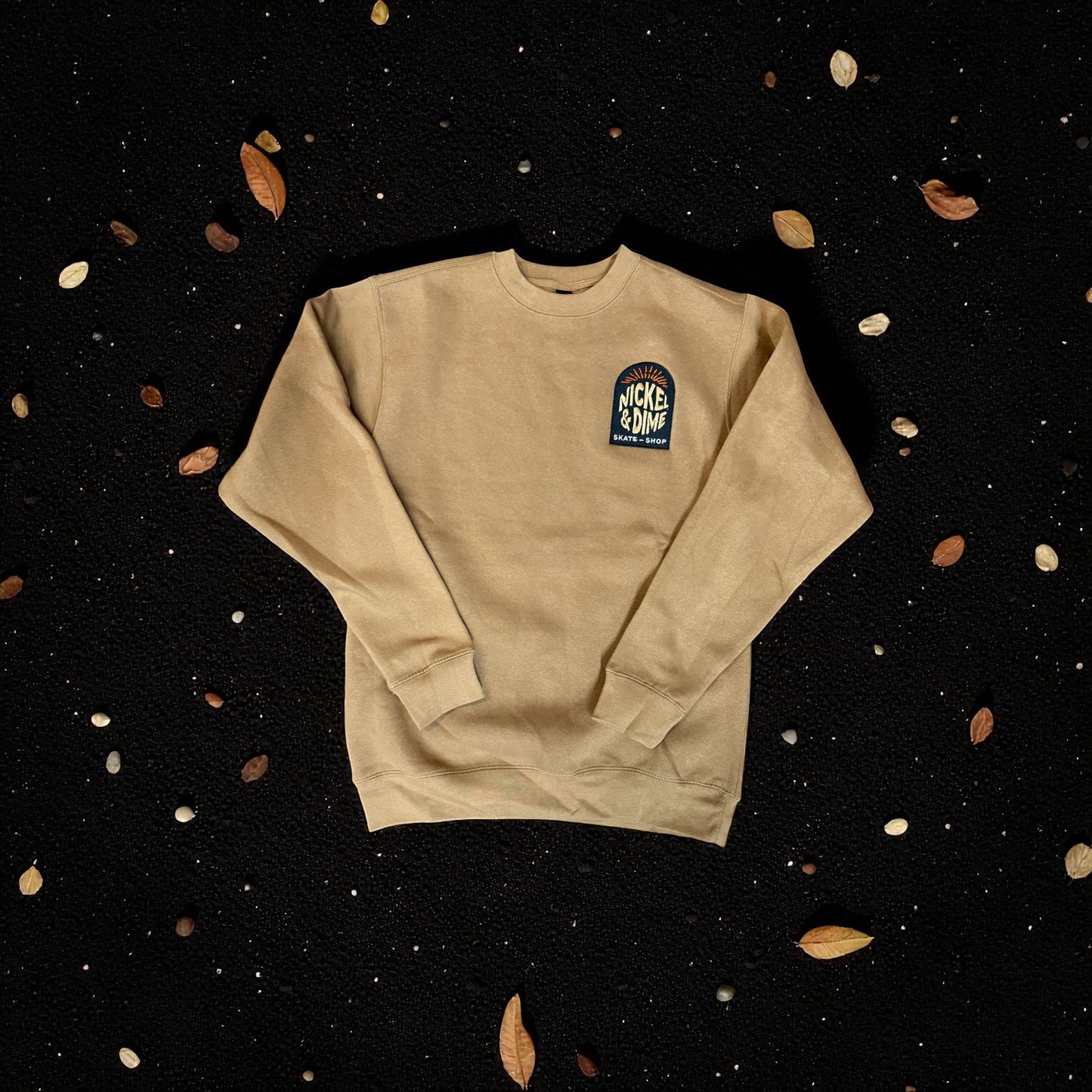 Nickel and Dime Skate Shop Tablet logo (coconut) crew neck
