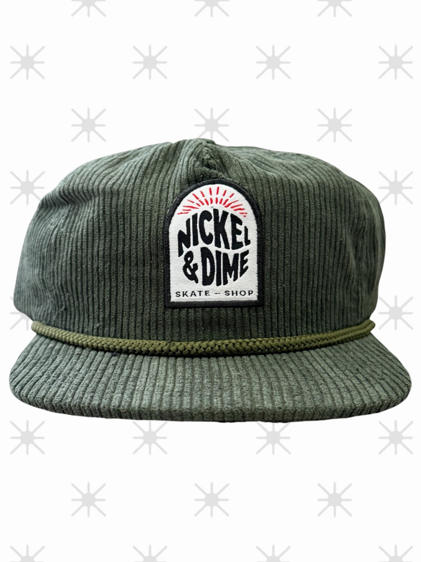Nickel and Dime skate shop corduroy olive snap back hat
