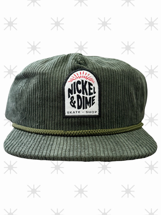 Nickel and Dime skate shop corduroy olive snap back hat