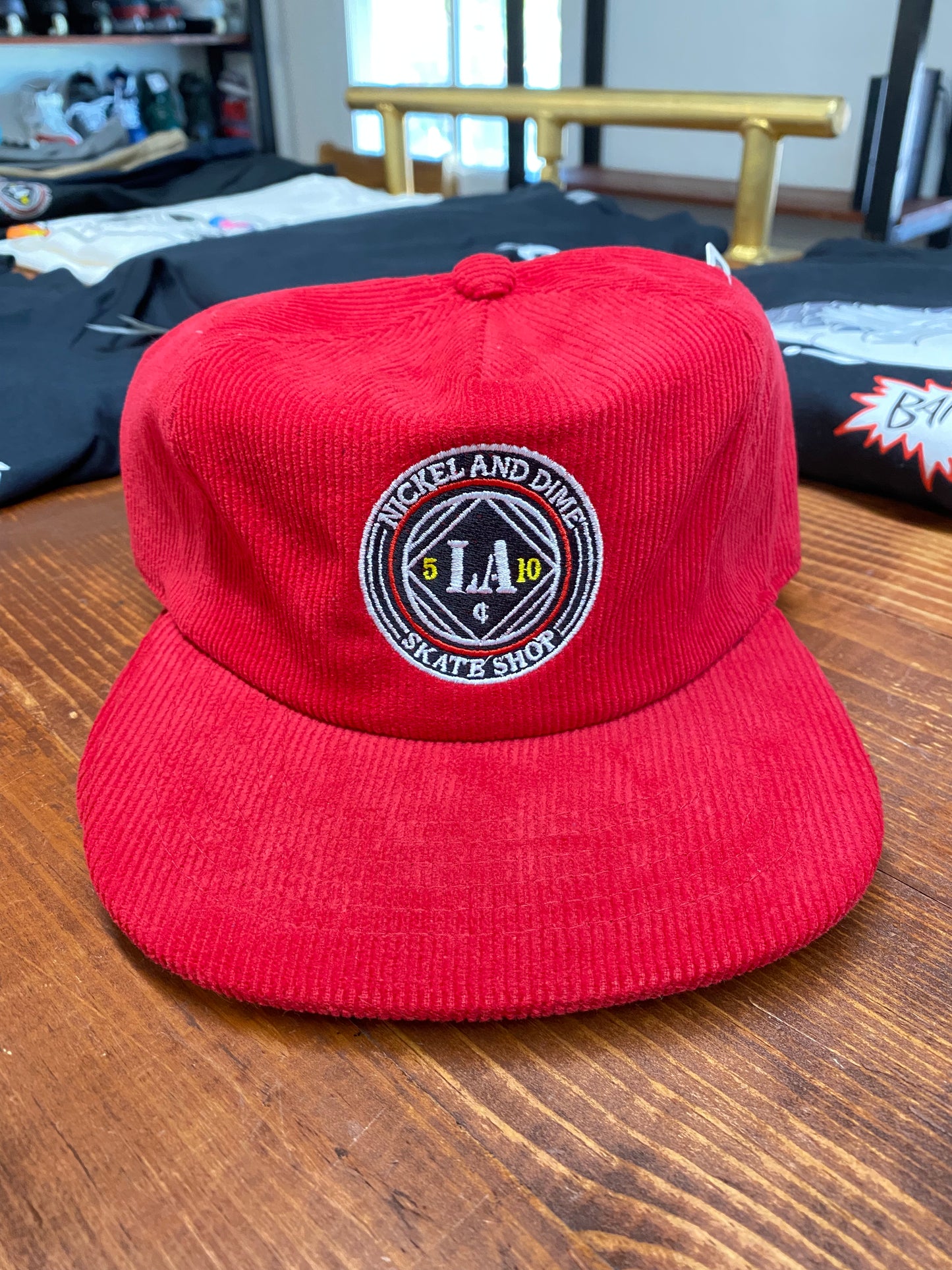 Nickel and Dime OG logo Red corduroy strap back hat